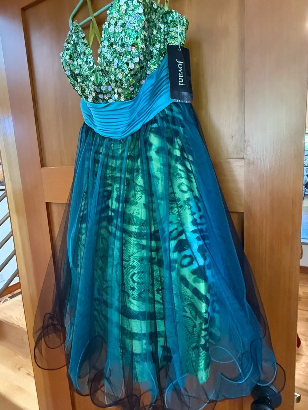 Jovani Lime Green Sequined Strapless Dress Size 8